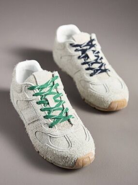 ALOHAS Gray Leather Sneakers with Navy Speckled Laces